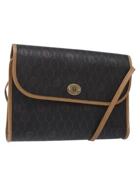 Authentic Christian Dior Honeycomb Canvas Shoulder Bag PVC Black Gold